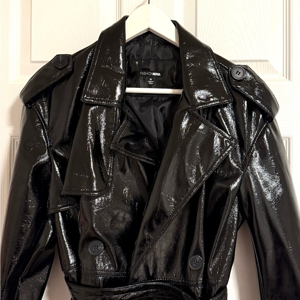 Fashion Nova Glossy Black Leather Jacket - Picture 6 of 7
